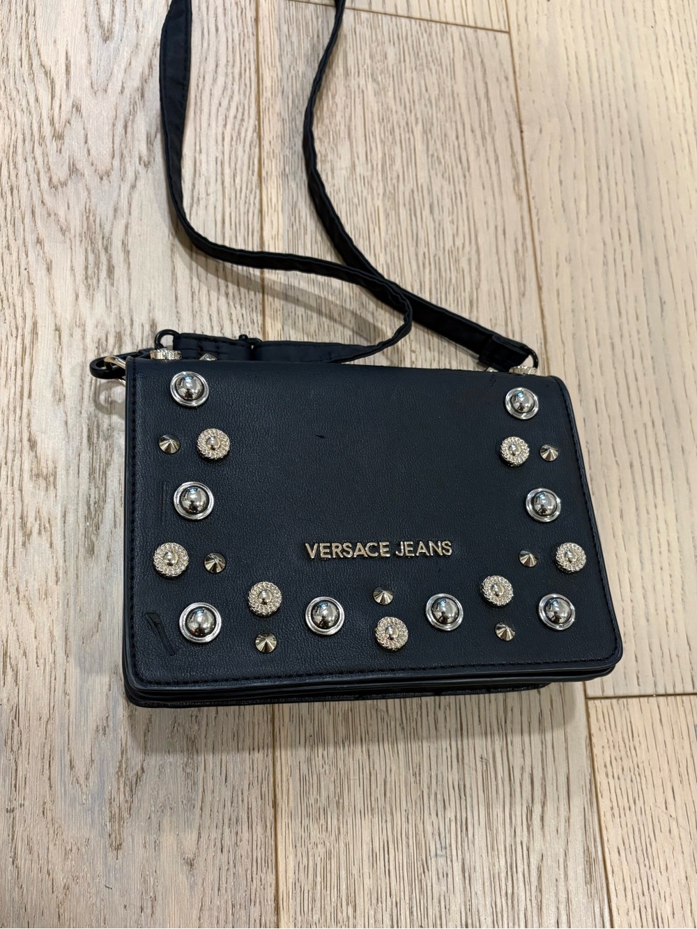 Authentic Versace Jeans Black Studded Crossbody Bag